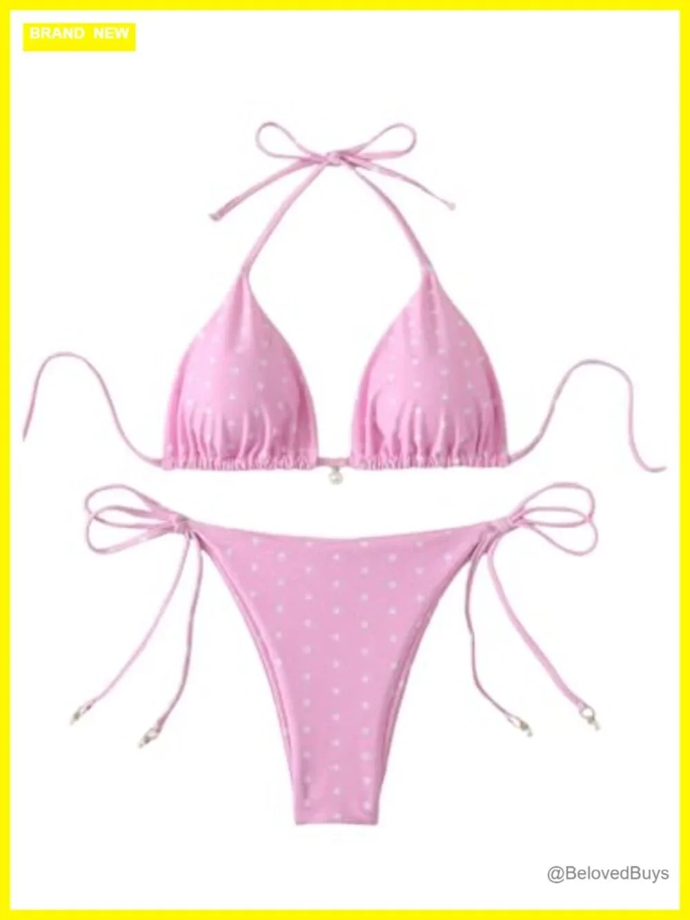 Women's Halter Triangle Bikini Set Polka Dots Tie Side Thong 2 Piece Swimwear